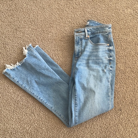 LOFT Denim - LOFT CURVY HIGH WAIST FLARE CROP light denim 25 bell bottom raw hem EUC